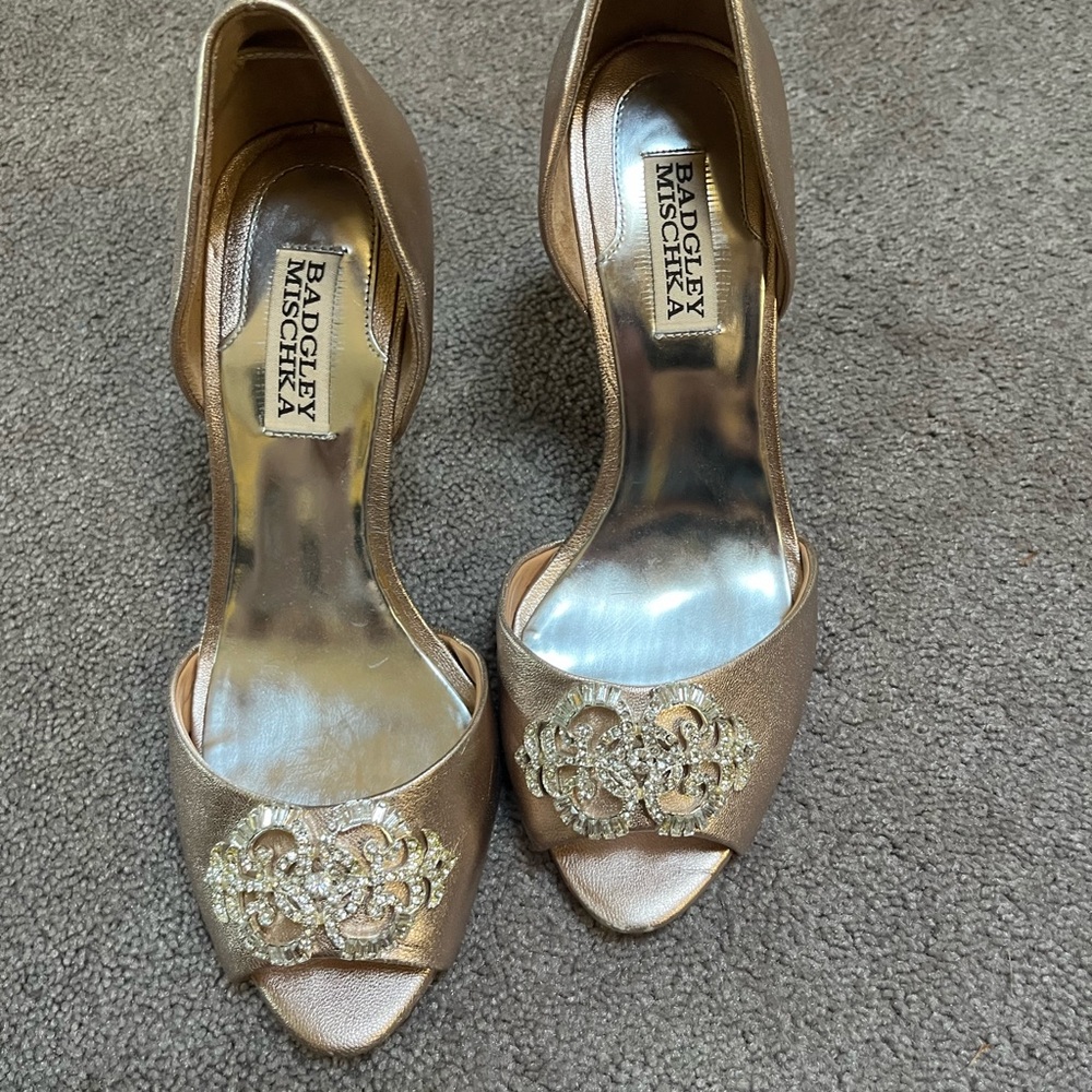 Badgley Mischka Metallic Gold Embellished Heels
